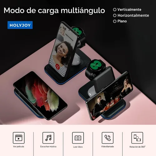 Miniatura 4 de Cargador inalámbrico para Samsung/Android, HOLYJOY estación de carga rápida plegable 3 en 1/soporte/cargador múltiple para Samsung S25