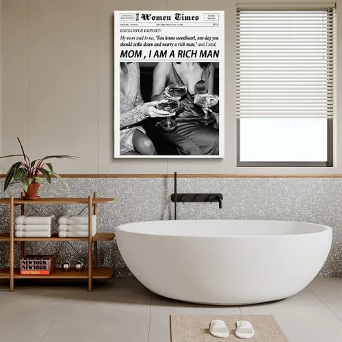 Miniatura 4 de Arte de pared de periódico retro, arte de pared de moda con texto en inglés "Mom I Am A Rich Man", divertido póster estético de habitación indie