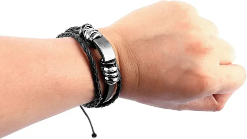 Miniatura 4 de Eigso - 4 pulseras de cuero punk, para hombres y mujeres, clásicas, góticas, vintage, de poliuretano, para hombre y mujer Negro - B