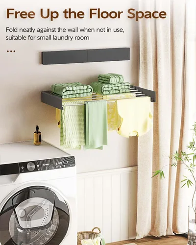 Miniatura 2 de Vikaqi Tendedero de ropa para montar en la pared de 40 pulgadas, plegable para colgar en la pared, estante plegable para interiores, estante de Negro