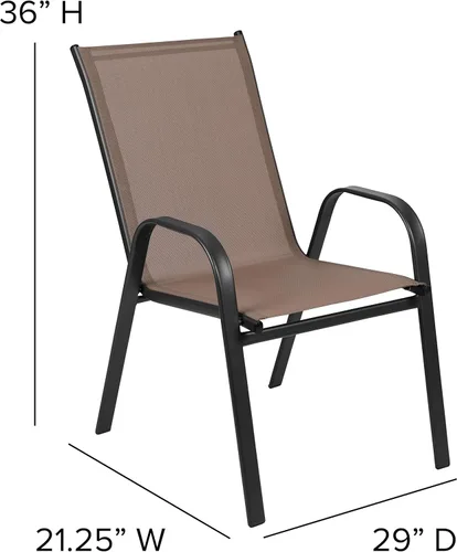 Miniatura 5 de Merrick Lane Juego de 4 sillas de patio de la serie Manado – Material marrón Flex Comfort – Marco de metal con recubrimiento en polvo – Se apilan
