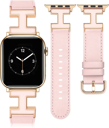 Miniatura 15 de MOINSPIRE - Correa de cuero compatible con correas de Apple Watch para mujeres 38/40/41/42/44/45/46/49 mm, elegante correa de cuero de diseñador