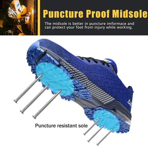 Miniatura 3 de HiHatide - Zapatos con punta de acero para hombre, zapatos de trabajo, zapatos de seguridad, con amortiguación de aire, ligeros, antideslizantes
