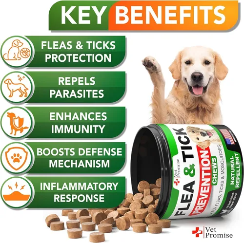 Miniatura 2 de Paquete de 2 masticables para prevención de pulgas y garrapatas para perros, masticables naturales para control de pulgas y garrapatas, píldoras