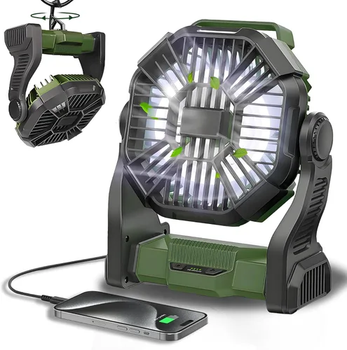 Miniatura 8 de Ventilador portátil recargable de 25400 mAh, ventilador alimentado por batería sin cable con linterna LED, USB C, operado por batería para viajes