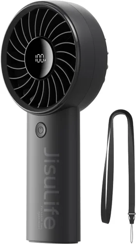 Miniatura 12 de JISULIFE Ventilador de Mano Life4, Ventilador Portátil Recargable de 5000mAh, Viento Turbo de 5 Velocidades, 15 Horas de Enfriamiento, Pantalla LED