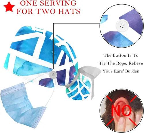 Miniatura 3 de 2 Pcs Adjustable Working Caps, Colored Mosaic Bouffant Scrub Hats Women Long Hair