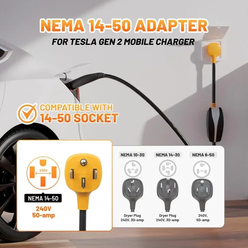 Miniatura 6 de MECMO Adaptador NEMA 14-50 para cargador móvil Tesla Gen 2, adaptador inteligente 14-50P, conector móvil Gen II, enchufe de soldador de 3 clavijas