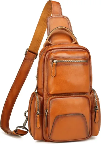 Miniatura 2 de Lieseh Bolso bandolera de cuero genuino para hombre, bandolera para hombro, pecho, mochila de viaje al aire libre