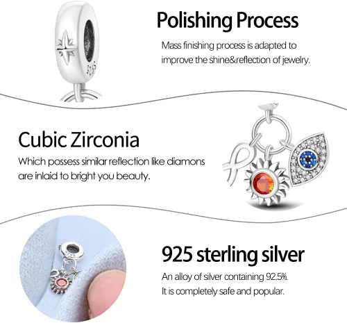 Miniatura 4 de Pandach Cuentas y Dijes de plata de ley 925 para pulseras y collares, colgantes de mariposa y auriculares, dijes de trébol, joyería de regalo