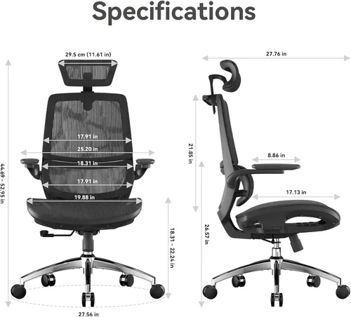 Miniatura 3 de SIHOO M59AS - Silla de oficina ergonómica, silla de escritorio con reposabrazos abatibles 3D, silla de computadora con diseño de respaldo doble