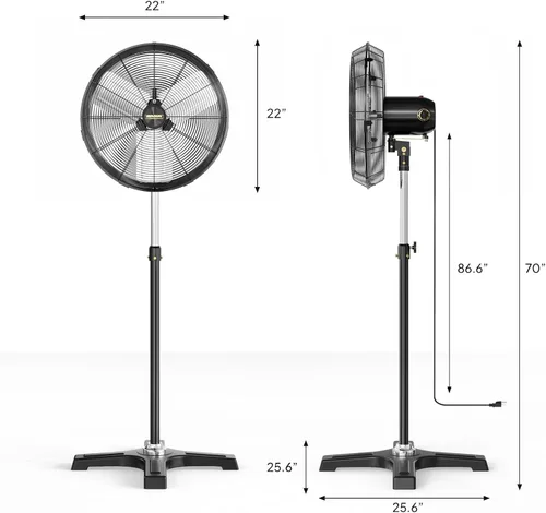 Miniatura 6 de ROVSUN Ventilador de pedestal industrial de 20 pulgadas, ventilador de pie de alta velocidad de 5000 CFM y resistente, ventilador de metal