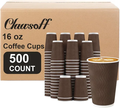 Miniatura 19 de Clawsoff Paquete de 150 tazas de café de 8 onzas, desechables, corrugado, aisladas, onduladas, de papel de pared, tazas de café de 8 onzas