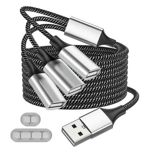 Miniatura 9 de Fidioto Divisor de cable de extensión USB de 6.6 pies, USBA 1 macho a 4 hembras, cable USB Y soporte de carga y transferencia de datos