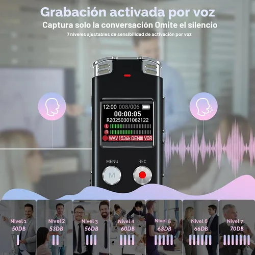 Miniatura 3 de Grabadora de Voz Digital de 64GB con Reproducción: Grabadoras Activadas por Voz para Conferencias, Reuniones, Entrevistas - EVISTR Dispositivo