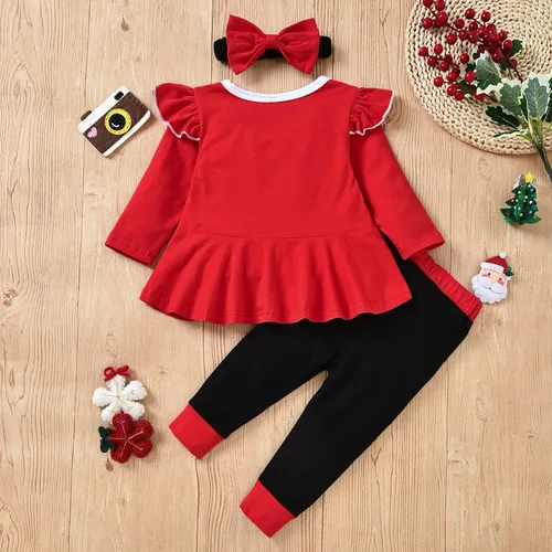 Miniatura 7 de Conjunto de ropa de Navidad con estampado de Papá Noel para niñas pequeñas, conjunto de ropa de Navidad de 3 piezas