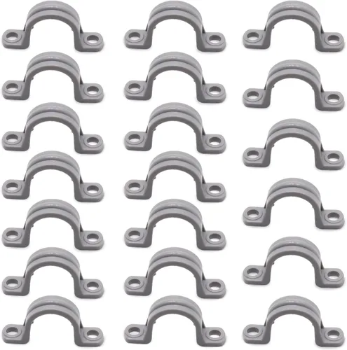 Miniatura 16 de Correa de tubo de PVC de 2 pulgadas, abrazaderas de tubo de conducto de 2 agujeros, soportes de tubería de plástico (gris, 10 piezas)