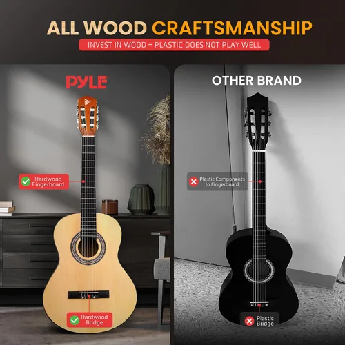 Miniatura 4 de Kit de guitarra acústica para principiantes Pyle, tamaño junior 3/4, instrumento completamente de madera con kit completo de accesorios, púas