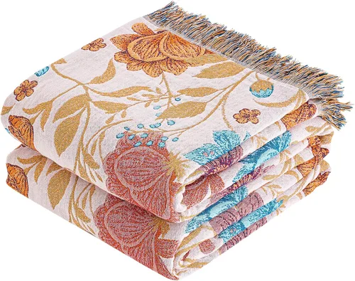 Miniatura 31 de VANJOROY - Manta bohemia de 100% algodón orgánico, transpirable, ultrasuave, decoración rústica, manta decorativa con diseño floral para todas