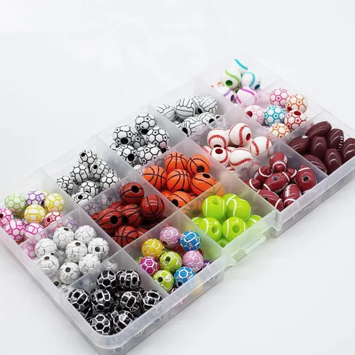 Miniatura 4 de 15 estilos de cuentas deportivas para fútbol, béisbol, baloncesto, tenis, voleibol, fútbol americano con 1 rollo de cuerda elástica y una caja