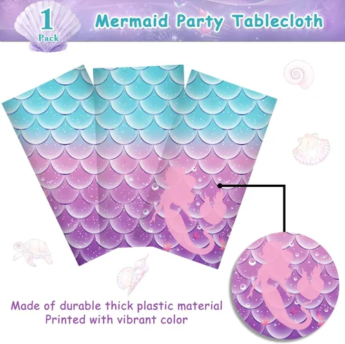 Miniatura 3 de 1 mantel de decoración de fiesta de cumpleaños de sirena, funda de mesa de plástico desechable para princesa bajo el mar, suministros de fiesta