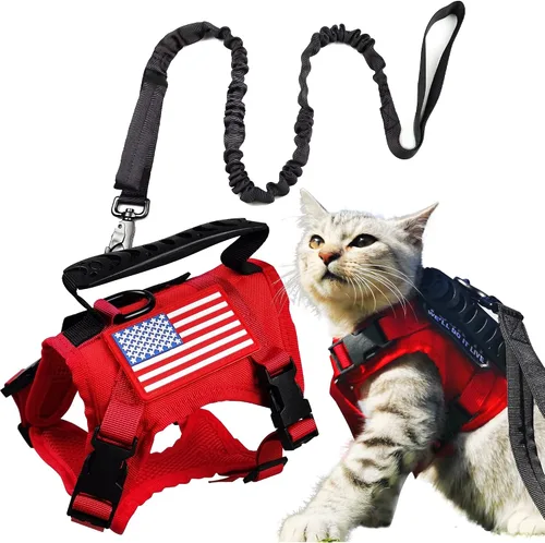 Miniatura 8 de Arnés táctico para gatos y correa para caminar, a prueba de escape, ajustable militar K9, chaleco para mascotas, arnés de fácil control para gatos