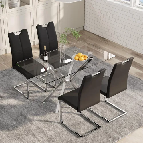 Miniatura 15 de Mesa de comedor de 5 piezas de 47 pulgadas con 4 sillas de piel sintética, juego de mesa de comedor moderno para 4, mesa de cocina rectangular