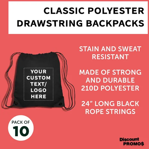 Miniatura 3 de DISCOUNT PROMOS Bolsas clásicas con cordón de poliéster, paquete a granel, Negro -, 14"x16.5