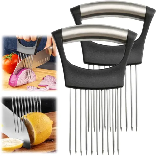 Miniatura 3 de Soporte de cebolla mejorado para rebanar, cortador de cebolla de limón de acero inoxidable para rebanar, cortador de verduras para patatas y Redonda