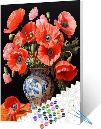 Miniatura 18 de Tucocoo Pintura por números con flores de lirio azul en una jarra de vidrio DIY en lienzo con pinceles, pinturas acrílicas, pintura de grafiti por