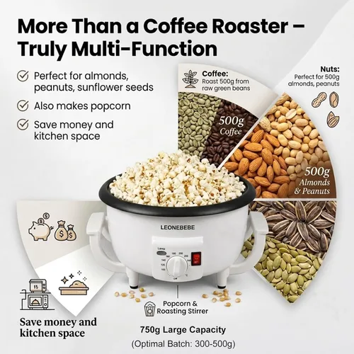 Miniatura 4 de Casa Máquina tostadora de granos de café para principiantes Máquina de asado de castañas de anacardo de cacahuete eléctrico de nueces de cacahuete