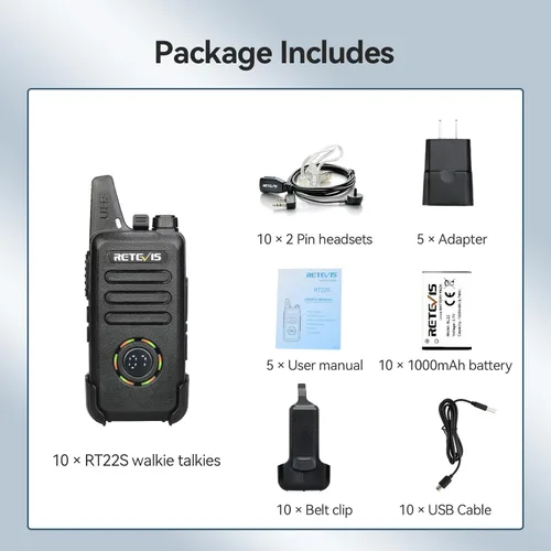 Miniatura 9 de Retevis RT22S Walkie Talkies para adultos, radio de 2 vías con auricular, pantalla de canal, recargable, radio bidireccional FRS portátil, mini
