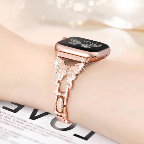 Miniatura 3 de Wipalor, compatible con la malla para reloj de Apple de 38mm y 40mm, liviana para mujer, pulsera fácil de ajustar, diamante brillante en la oro rosa