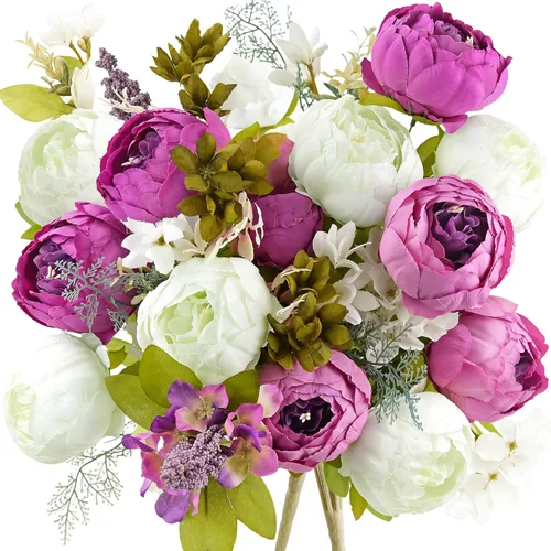Miniatura 25 de FiveSeasonStuff - Peonías y hortensias artificiales de seda, ideal para decoración de bodas, novias, hogar, decoración de centro de mesa (2 ramos).