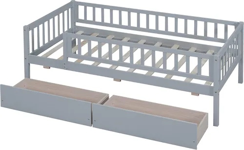 Miniatura 2 de Bellemave Marco de cama individual con rieles para niños, marco de cama individual con cajones para niños/niñas/adultos, color gris