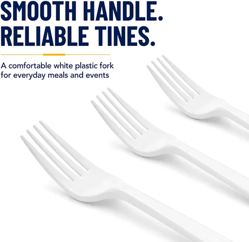 Miniatura 9 de BluShine Paquete de 600 tenedores de plástico blanco, tenedores desechables para catering, oficinas y restaurantes, cubiertos de plástico a granel