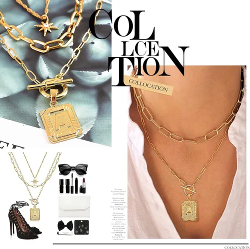 Miniatura 3 de MJartoria Collares con inicial en capas para mujer, a la moda, chapado en oro de 14 quilates, gargantilla de estrella simple, collar con dije