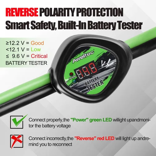 Miniatura 2 de cables de puente calibre 4 de 20 pies con protector de seguridad inteligente - Cable de batería resistente con protección contra polaridad inversa