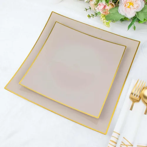 Miniatura 10 de Efavormart - Paquete de 10 platos llanos cuadrados de plástico duro cóncavo de 8 pulgadas, platos desechables para fiestas