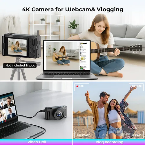 Miniatura 4 de Cámara Digital 4K para Fotografía, Cámaras de Vlogging de 72MP con Enfoque Automático para YouTube con Tarjeta SD de 64GB y Batería, Zoom Digital