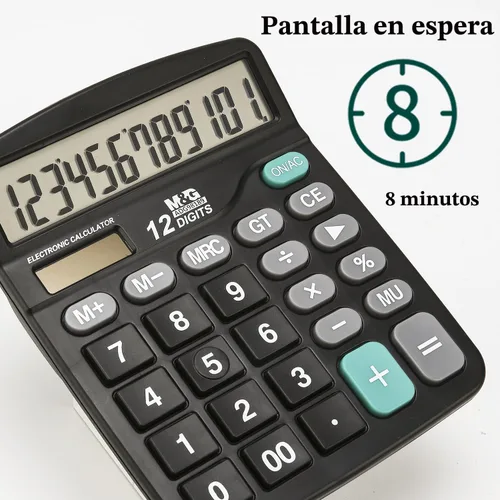 Miniatura 8 de M&G Calculadora de escritorio Calculadora de oficina de 12 dígitos con pantalla LCD grande, energía solar dual y batería, calculadora de botón
