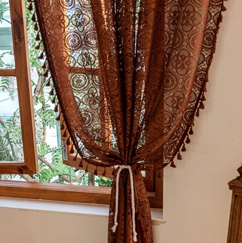 Miniatura 39 de YJ YANJUN - Cortinas de café boho, 24 pulgadas de largo, 2 paneles, cada una de 59" de ancho x 24" de largo, beige, con crochet, cortinas de cocina