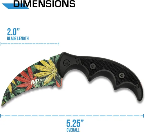 Miniatura 2 de MTech USA Cuchillo de hoja fija - Hoja de halcón dentada con patrón de malezas multicolor, mango moldeado por inyección negro, espiga completa