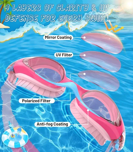 Miniatura 2 de Kids Swim Goggles, Anti-Fog UV Protection, Leakproof Adjustable Strap Swimming Goggles for Boys Girls Ages 6–14 Pinkblue - Lente rosa