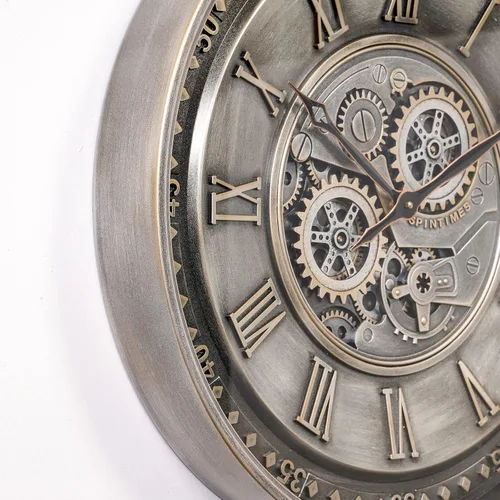Miniatura 3 de CLXEAST Reloj de pared grande de 24 pulgadas con engranaje móvil para decoración de sala de estar, relojes de pared con números romanos de metal