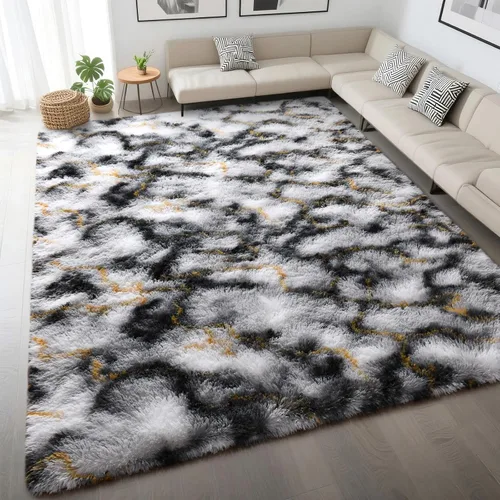 Miniatura 67 de DweIke Alfombras Shag Esponjosas Azules para Dormitorio Sala de Estar, 5x8 Grande Suave Felpa Tie-Dye Azul Cielo para Niñas y Niños, Alfombra Azul