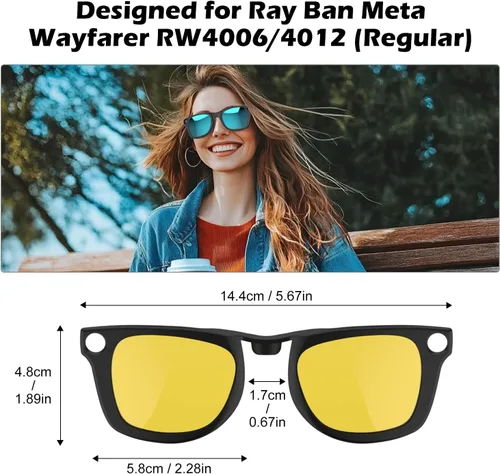 Miniatura 2 de 4 clips polarizados para Ray-Ban Meta Wayfarer y Gen 2 (RW4006/RW4012, M, 50-22), clip de decoloración para protección UV Meta Wayfarer Gen 2, juego