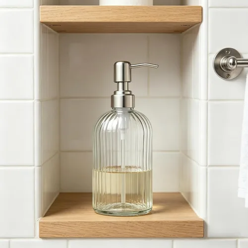 Miniatura 5 de Dispensador de jabón de manos de vidrio, bomba plateada, botella de loción de champú recargable para platos con decoración de cocina de baño