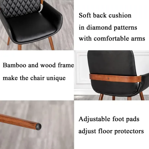 Miniatura 6 de LUNLING Sillas de Comedor Modernas de Mediados de Siglo de Cuero Sintético, Sillas con Asiento Tapizado y Patas de Metal, Silla de Cocina de Cuero