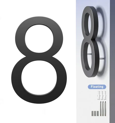 Miniatura 10 de Números de Casa para Exterior Número de Dirección - 7 Pulgadas Número de Casa Moderno de Metal Negro 6, Números de Puerta Flotantes Grandes 3D